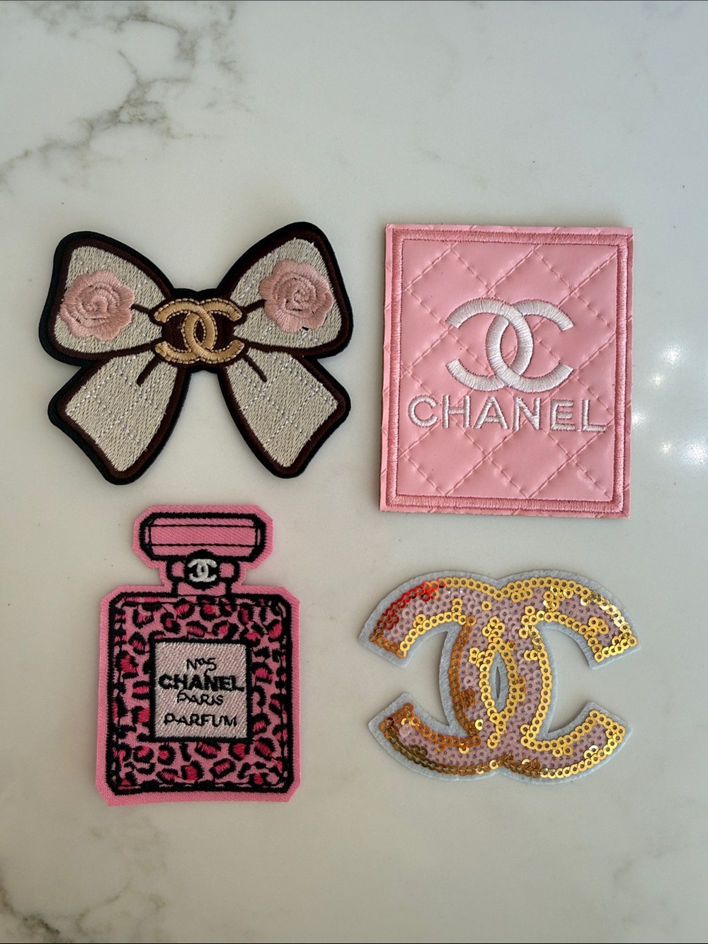 Hand Crafted Pink & Gold Iron on Patches
